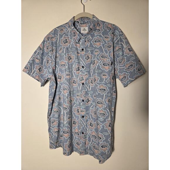 Rip Curl Hawaiian Shirt Blue Mens Light Blue Pink Floral Short Sleeve Sz L - Picture 1 of 8